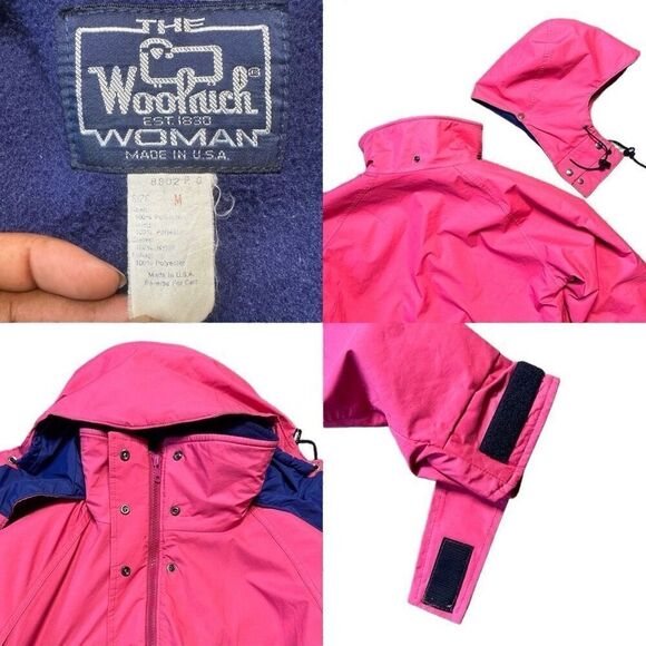 Vintage Woolrich Coat Women's Medium Fleece Lined Pink Detachable Hooded Parka - Picture 4 of 8